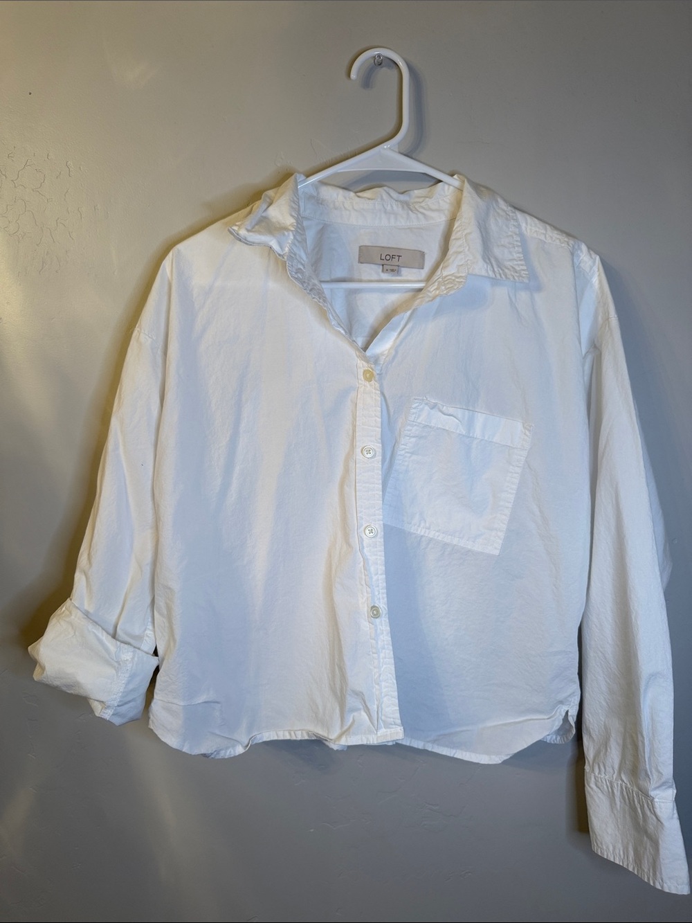 LOFT White Relaxed Cropped Button-Front Shirt